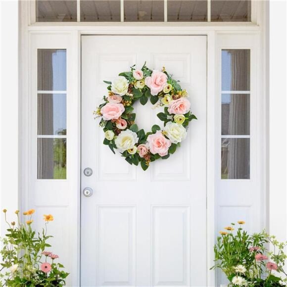 Spring Wreaths for Front Door, 15.7" Artificial Rose Peony Flower Wreath Spring - Picture 5 of 7